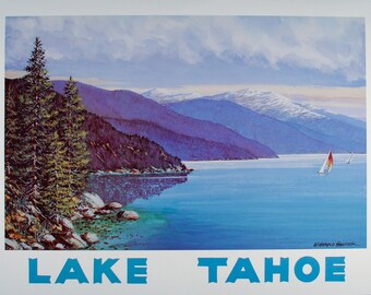 LAKE TAHOE, Lake Tahoe Poster, Lake Tahoe Print, Lake House Decor, Lake Tahoe Art, California Wall Art, Travel Poster, Nevada, Vintage