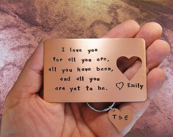 2nd Anniversary Gift, Second Anniversary, Two Year Anniversary, 2nd Year Anniversary, Keychain Wallet Card,Heart Keychain, Cool Mens Gift