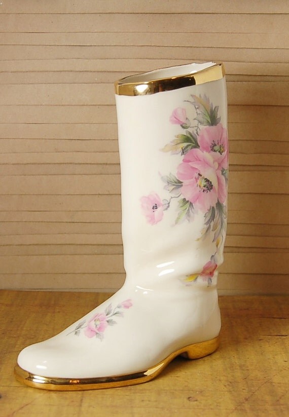 shabby chic boot ceramic pink floral shabby chic boot ceramic pink floral