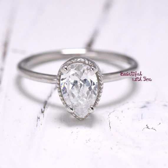 Teardrop Engagement Ring Vintage Ring Womens by BeautifulWithYou