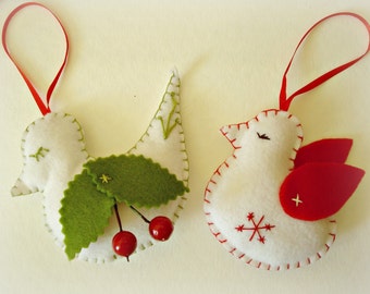 2 Holiday Bird Ornament Christmas Tree Ornament Christmas Decoration Christmas Tree Decorations Felt Bird Christmas Tree Decorations