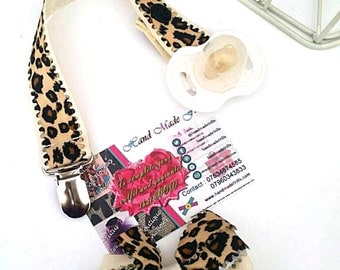LEOPARD Cream dummy clip , Leopard pacifier clip Animal Print Binky clip