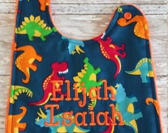 Baby Bib- Dinosaur Baby Bib, Personalized Baby Boy Bib, Monogrammed Boy Bib, Embroidered Baby Bib, Minky Baby Bib, Boy Baby Bib