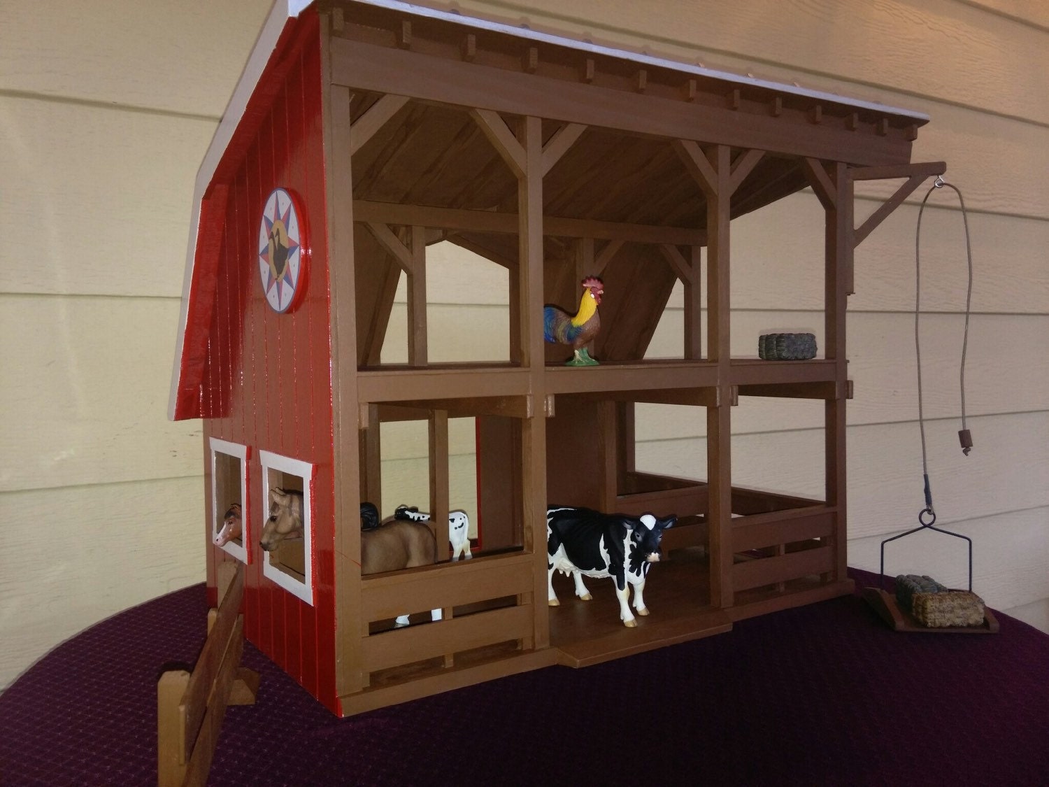 Wooden Red Farm Barn Toy Horse Stable w Sliding Door