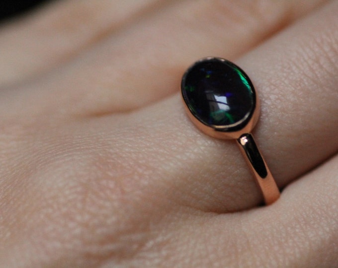 natural black opal ring - black stone ring - gold ring - silver ring - laboratory opal ring - delicate ring - vintage ring - gift