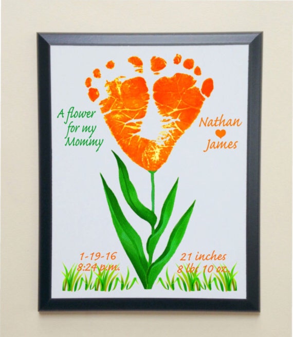 Baby Footprints FLOWER Plaque Footprint Art Keepsake Gift for