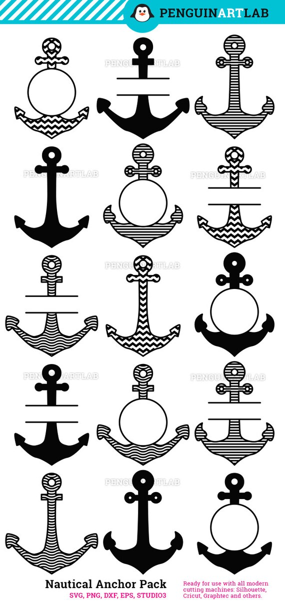 Download Anchor Monogram Frames SVG Cutting Files - Nautical Anchors Cut Files for Cutting Machines ...