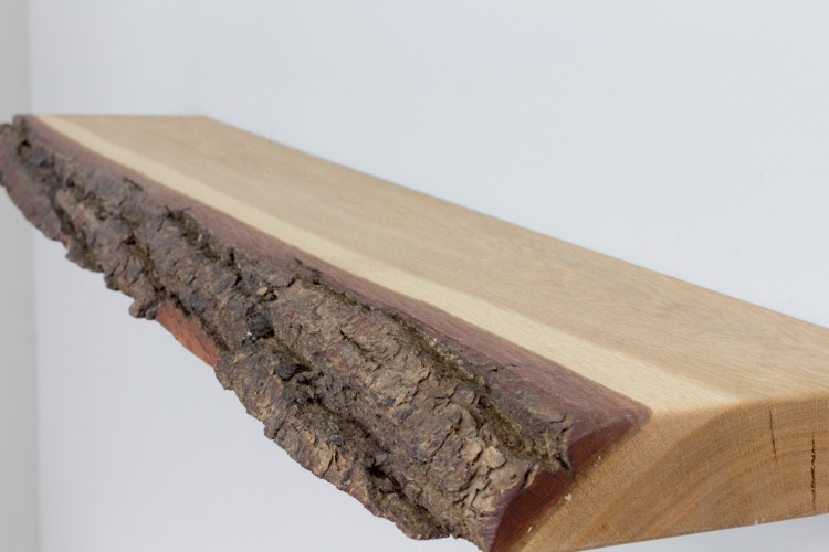 Bark Edge Floating Oak Shelf 1.0m Wide Solid by BespOakInteriors