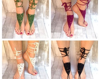Barefoot sandals, crochet sandals, hippy ,barefoot hippie, barefoot, yoga shoes, hula hooping,festival, cotton, vegan,black beach sandals