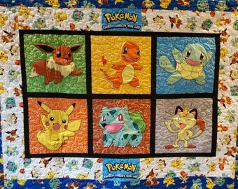 Baby toddler quilt made from licensed Pokemon fabric - Personalized with name