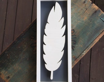 Feather Cutout Framed Wood Sign, Custom Home Decor, Gallery Wall Piece, Feather Shape, Kids Room Wall Hanging, Tribal Decor, Whimsical