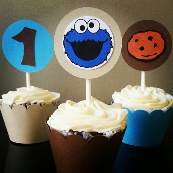 Items similar to Cookie Monster Cupcake Toppers & Wrappers, Cookie