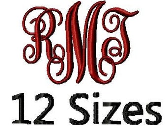 Interlocking Vine Monogram Font-12 SIZES - Machine Embroidery Design - Instant Download