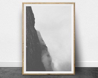 Black and White Photography, Printable Art, Mountain, Minimalist Art, Cliff Face, Printable Wall Decor, Gray Print, Minimalist Home Decor
