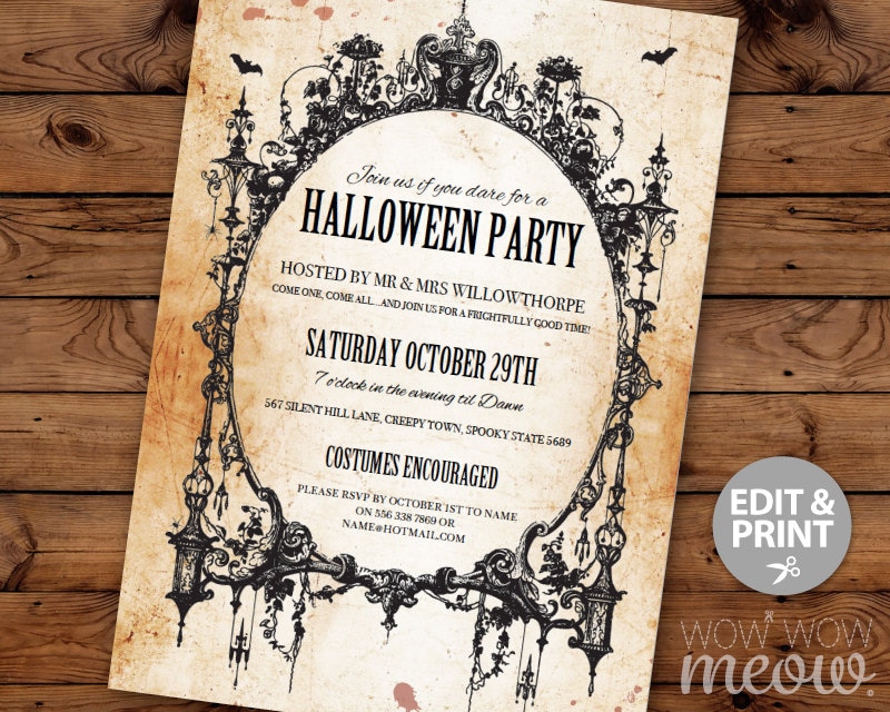 Halloween Invitations Black Gothic Spider Frame Party