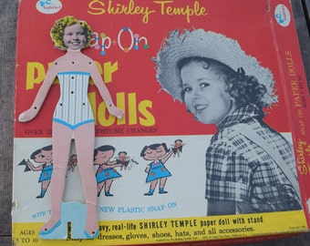 Vintage 1958 Shirley Temple Snap On Paper Dolls Set by Samuel Gabriel & Sons NY 50s Girls Toy Doll Dresses Outfits Accessories Story Time
