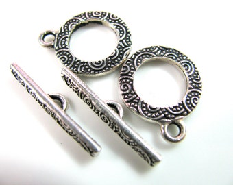 Toggle Clasp, Silver Plated pewter, 2 clasps, ring 16mm, bar 25mm - 450