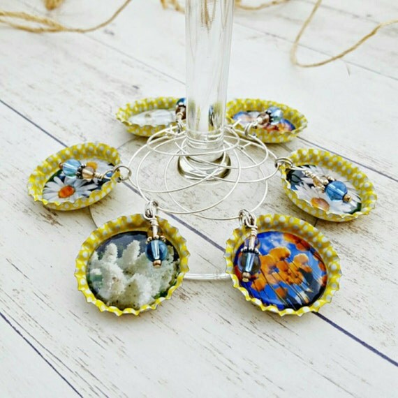 Flower Wine Charms Drink Tags Wine by RiverbendBraceletCo on Etsy
