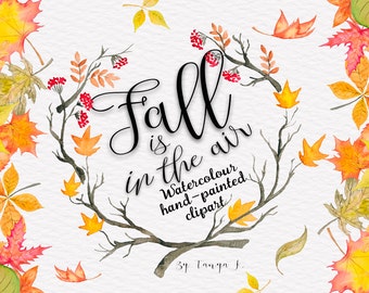 Autumn Watercolor clipart,Autumn Leaves Clipart,Fall watercolor clipart, Hand-painted clipart,Autumn wreath clipart