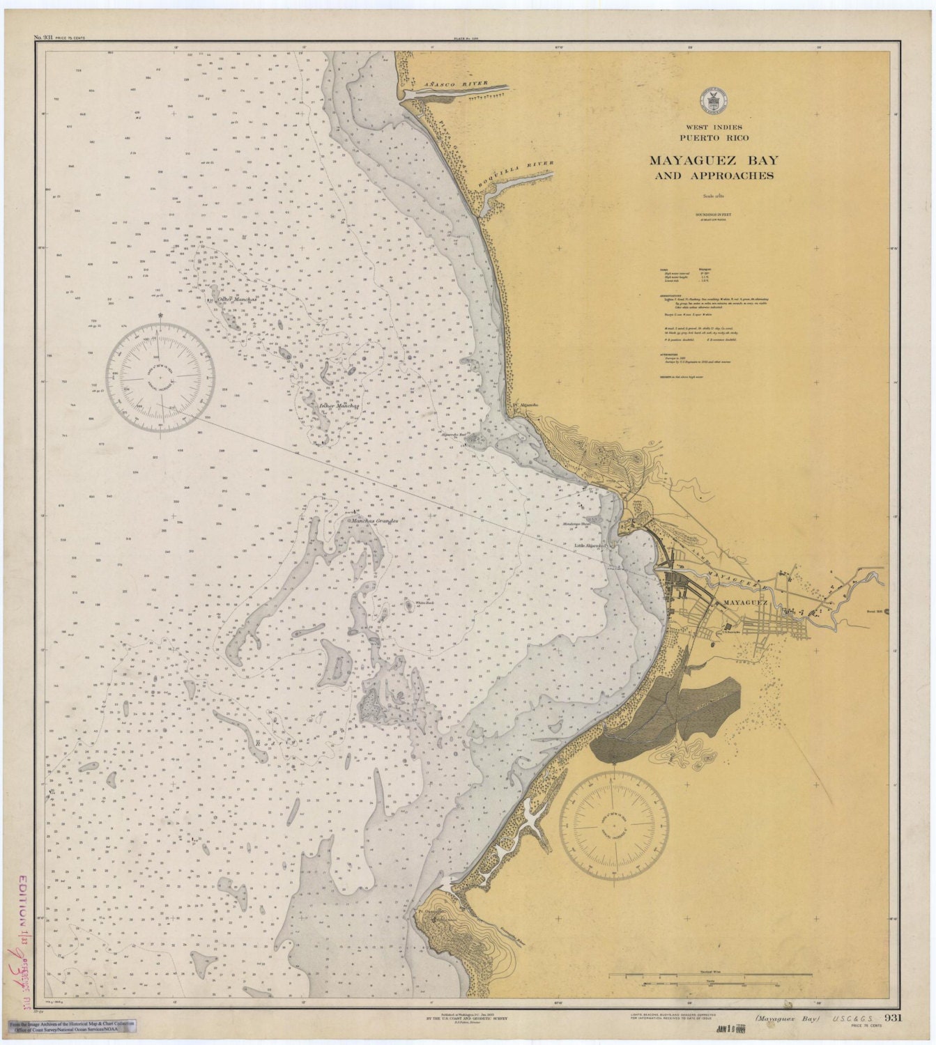 Puerto Rico Map Mayaguez Bay Historical Chart 1933