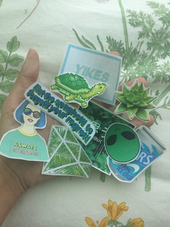 green aesthetic tumblr sticker set 9 stickers by elenaceci7