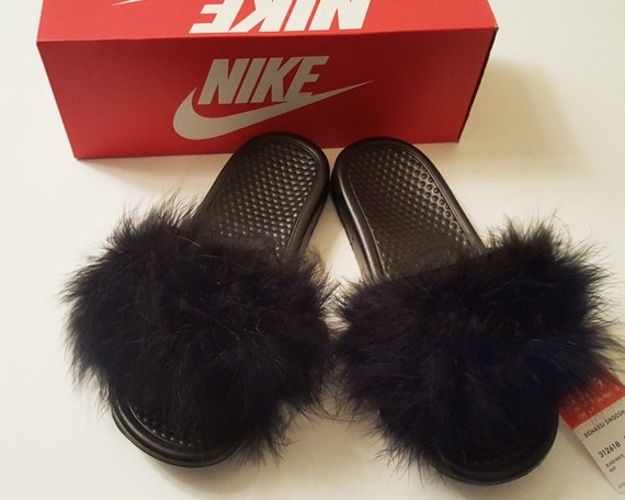 girl nike slides with fur