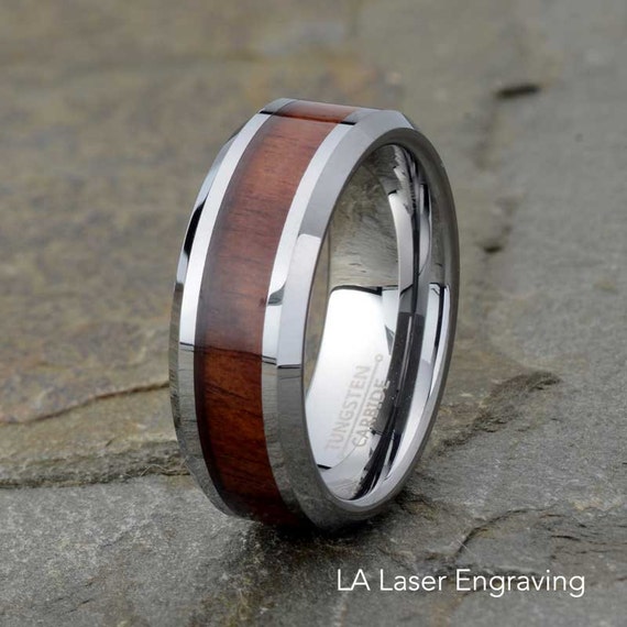 Wooden Tungsten Wedding Band Mens Wedding Ring by LALaserEngraving