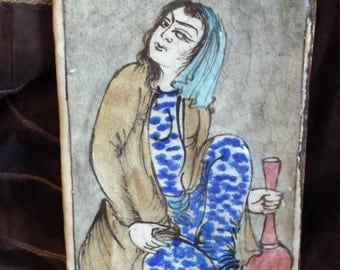 antique ceramic contemporary lady tile art