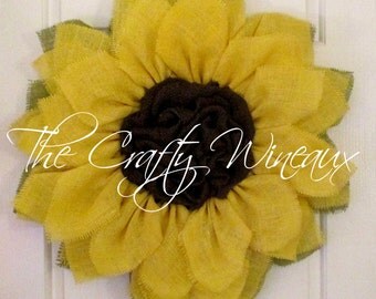Yellow Burlap Sunflower Wreath, Burlap Flower Wreath Spring Wreath, Summer Wreath, Customizable Wreath, Trendy Yellow Sunflower Wreath
