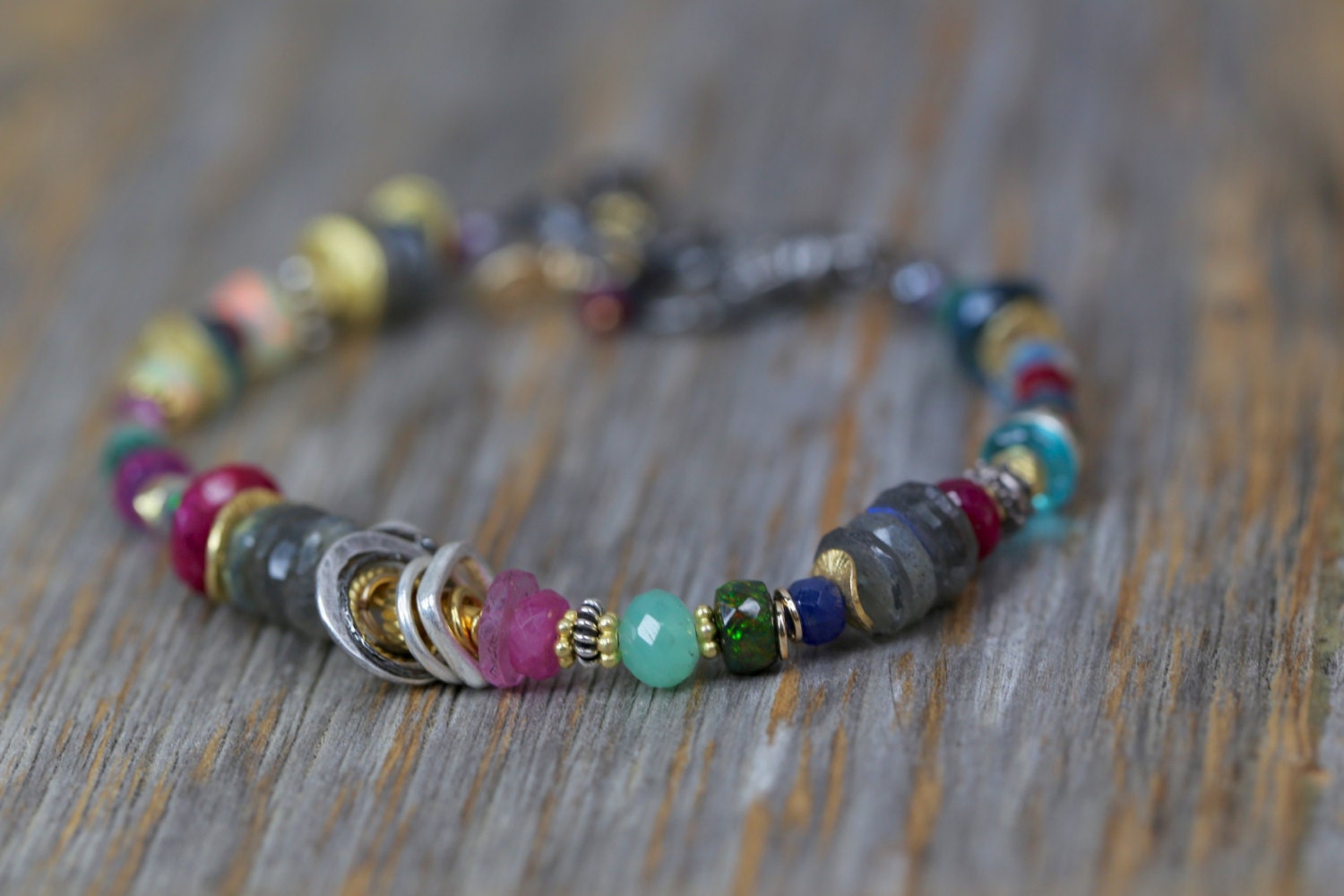 precious multi stone bracelet boho stack bracelet by NadeanDesigns