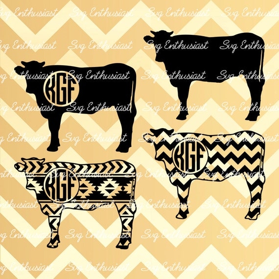 Download Cow Silhouette bundle SVG Cow Monogram Frames Svg aztec