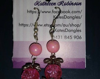 Pink earrings, flower earrings, pink flower earrings, sterling silver earrings