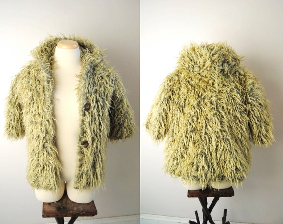 90s Club Kid Fuzzy Green Coat 90s Does 70s by HighNoonFullMoon