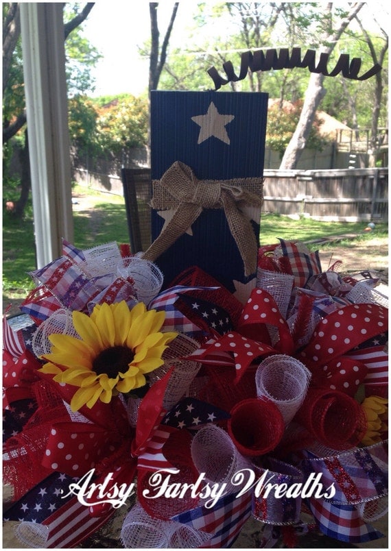Summer centerpiece Red White and Blue by ArtsyFartsyWreaths