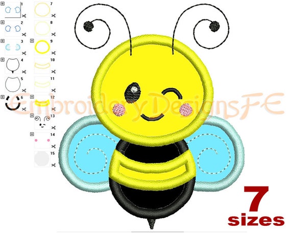 Bee Applique Design 7 sizes Machine by EmbroideryDesignsFE