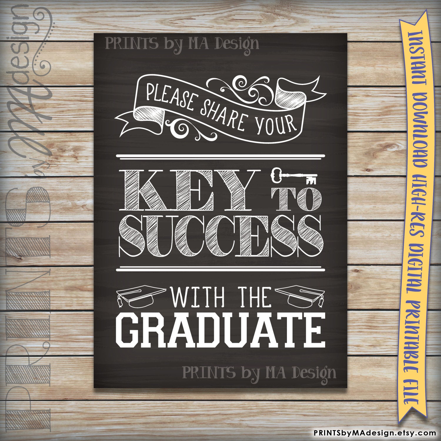 Please share your Key to Success with the Graduate Printable Chalkboard Sign, Advice for Grad ...