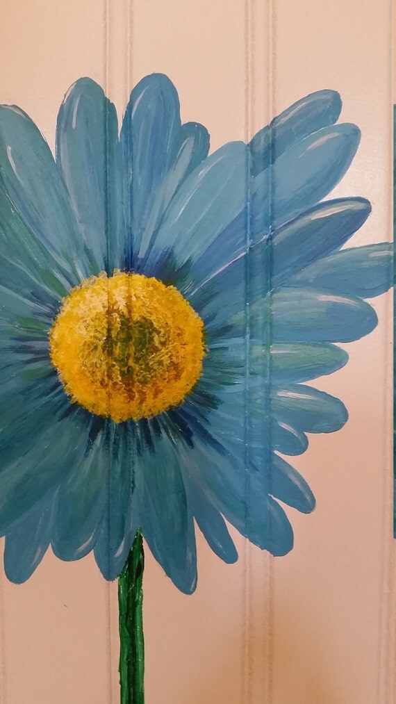 Blue Gerber Daisy Flower on White Beadboard...9 x 11