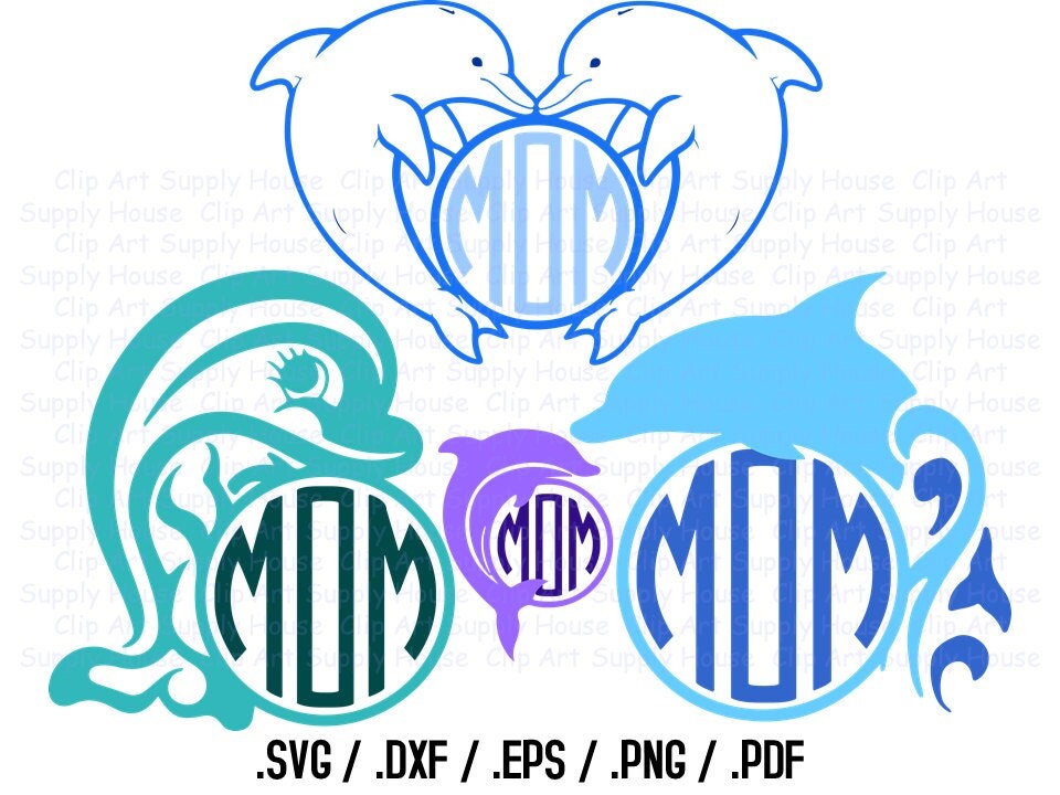 Download Dolphin Clip Art SVG Monogram Clipart SVG Tropical Art DXF
