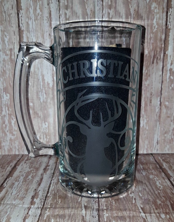 Personalized glass hunting mug etched beer mug etched glass