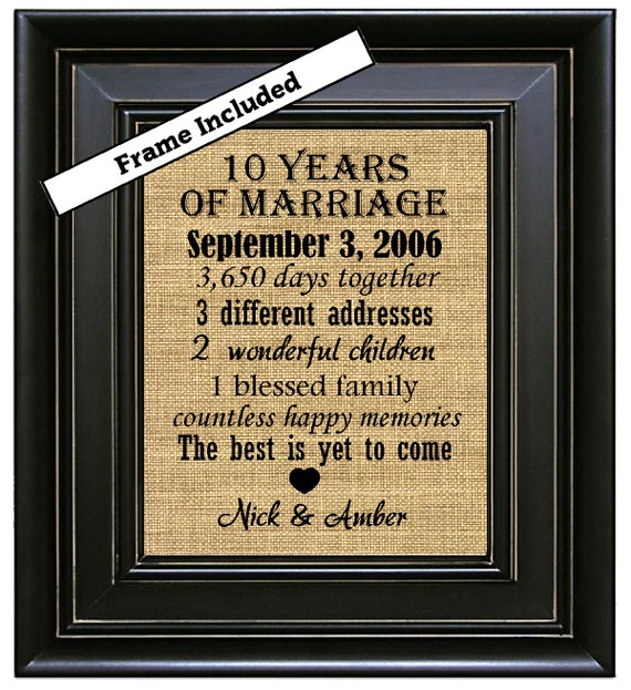 FRAMED Personalized 10th Anniversary Gift/10 Year by BurlapNGlass