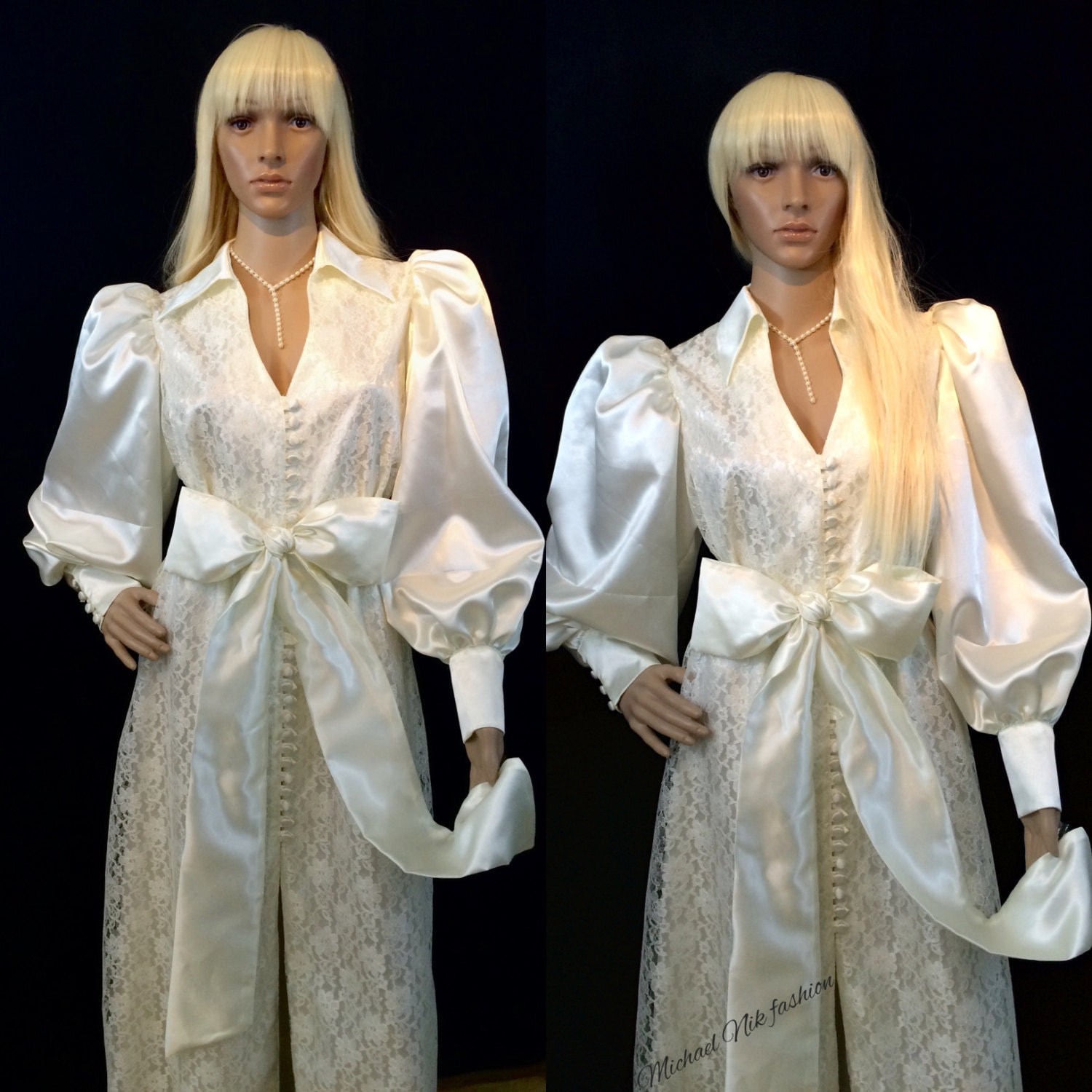 satin and lace bridal robe