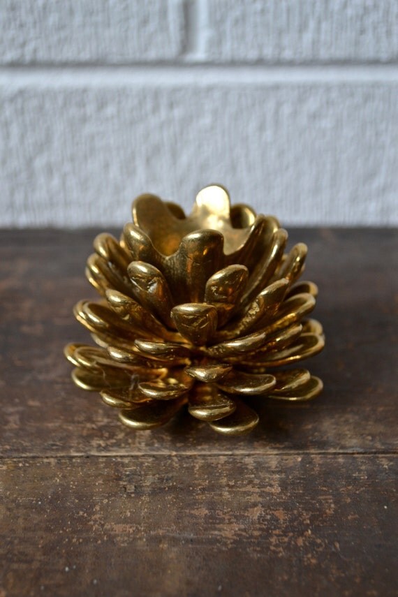 Antique Brass Pinecone candle holder/gold/home decor/fall