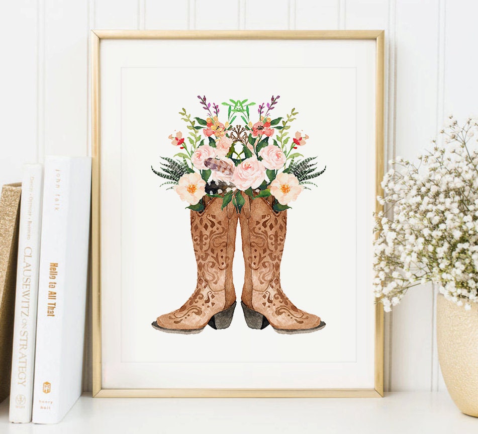 Cowboy Boots Art Print Instant Download Watercolor Print
