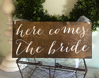 Here comes the Bride, flower girl sign, ring bearer sign,rustic wedding signage, rustic sign, rustic wooden sign, custom wood sign, custom