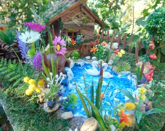 Big Fairy House, Fairy swan pond,fairy pond,Duck pond,wedding decoration,fairy house kit,fairy decor,swan,fairy garden kit,koi pond