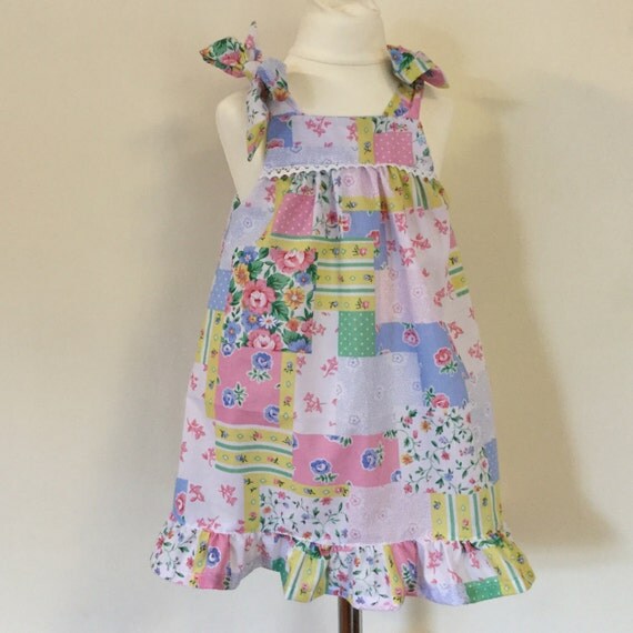 Patchwork print little girls summer dress