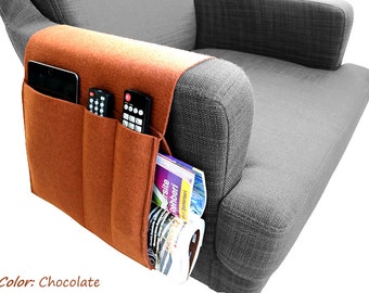 Felt Sofa Organizer, Pocketed Armrest Organizer, Newspaper Magazine Remote Control Holder in Chocolate Color (Express Shipping)