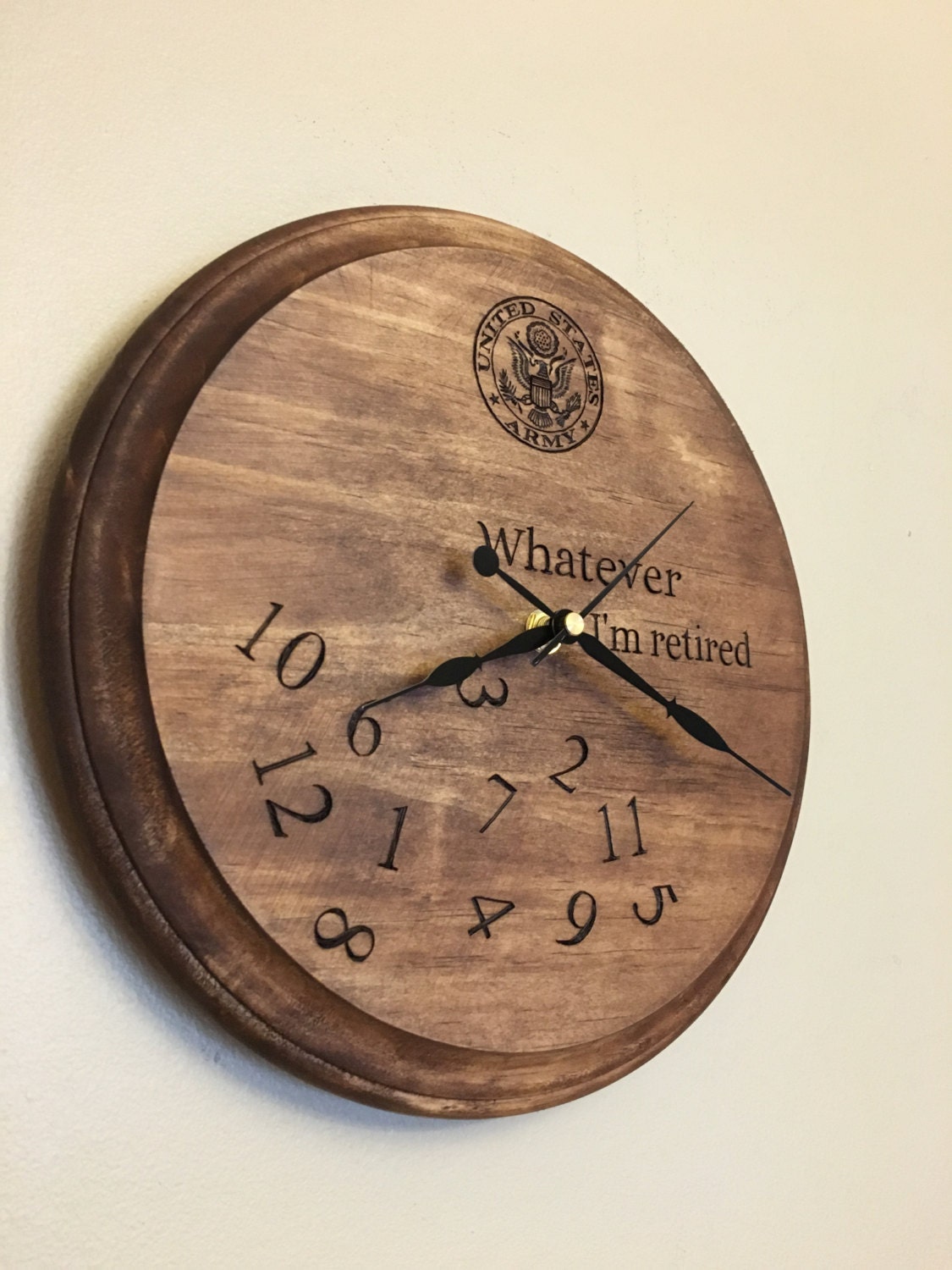 Custom wood burned retirement clock gift army