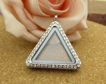 Triangle Floating Glass Locket With Diamond(Can Open)-p1432