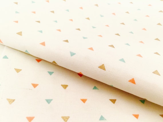 Mini Gold and Pastel Triangle Fabric - Metallic Gold, Coral, Mint, and Teal - Geometric Pattern for Baby Nursery and Home Decor Crafts